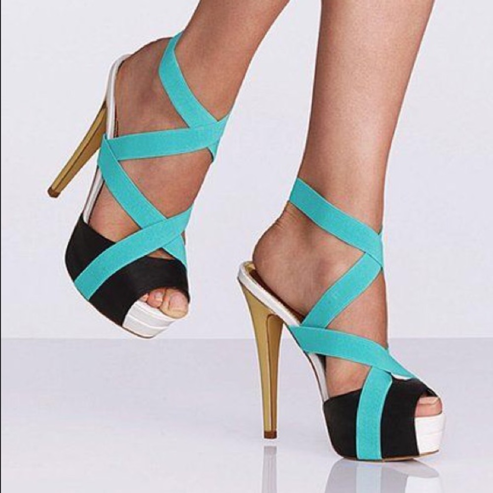 Colin Stuart Black/White/Gold Mirrored/Teal Heel